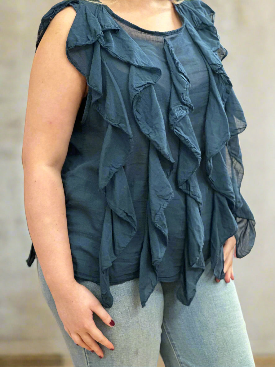 PEARL - COTTON RUFFLE FRILL S/L TOP