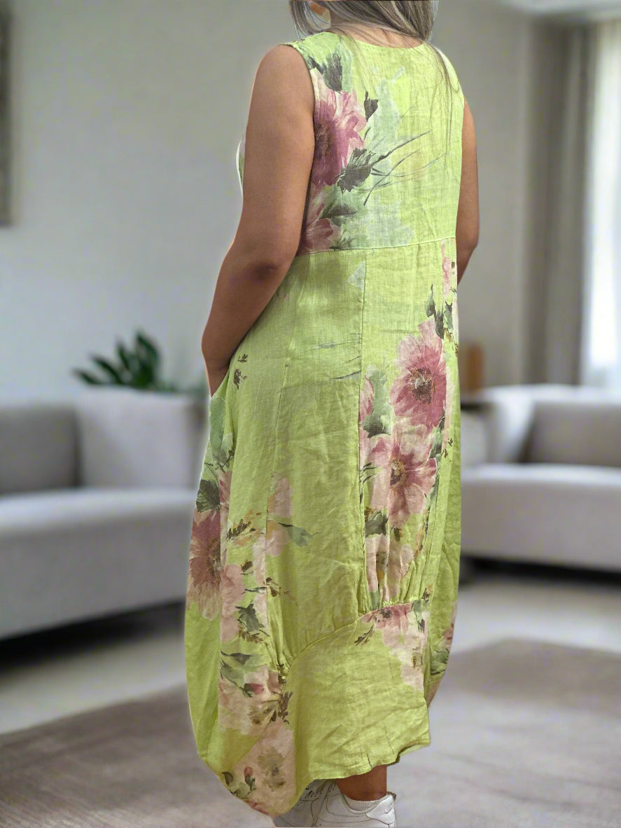 LINO -HOLLY FLOWER LINEN DRESS-