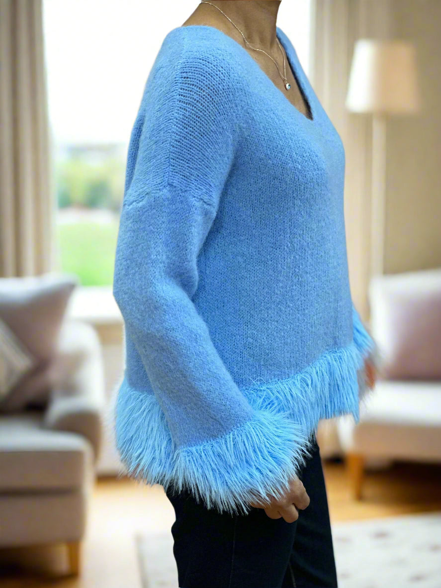 FUR TRIM DETAIL JUMPER-#LAST CHANCE