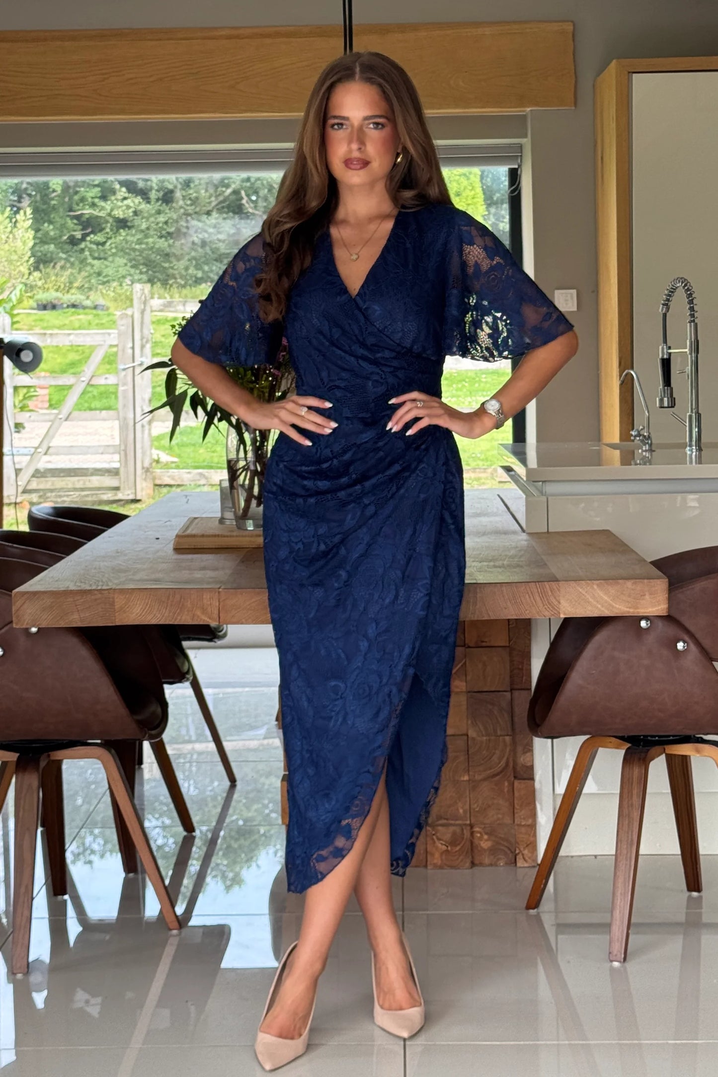 TASHA - LACE WRAP MIDI DRESS