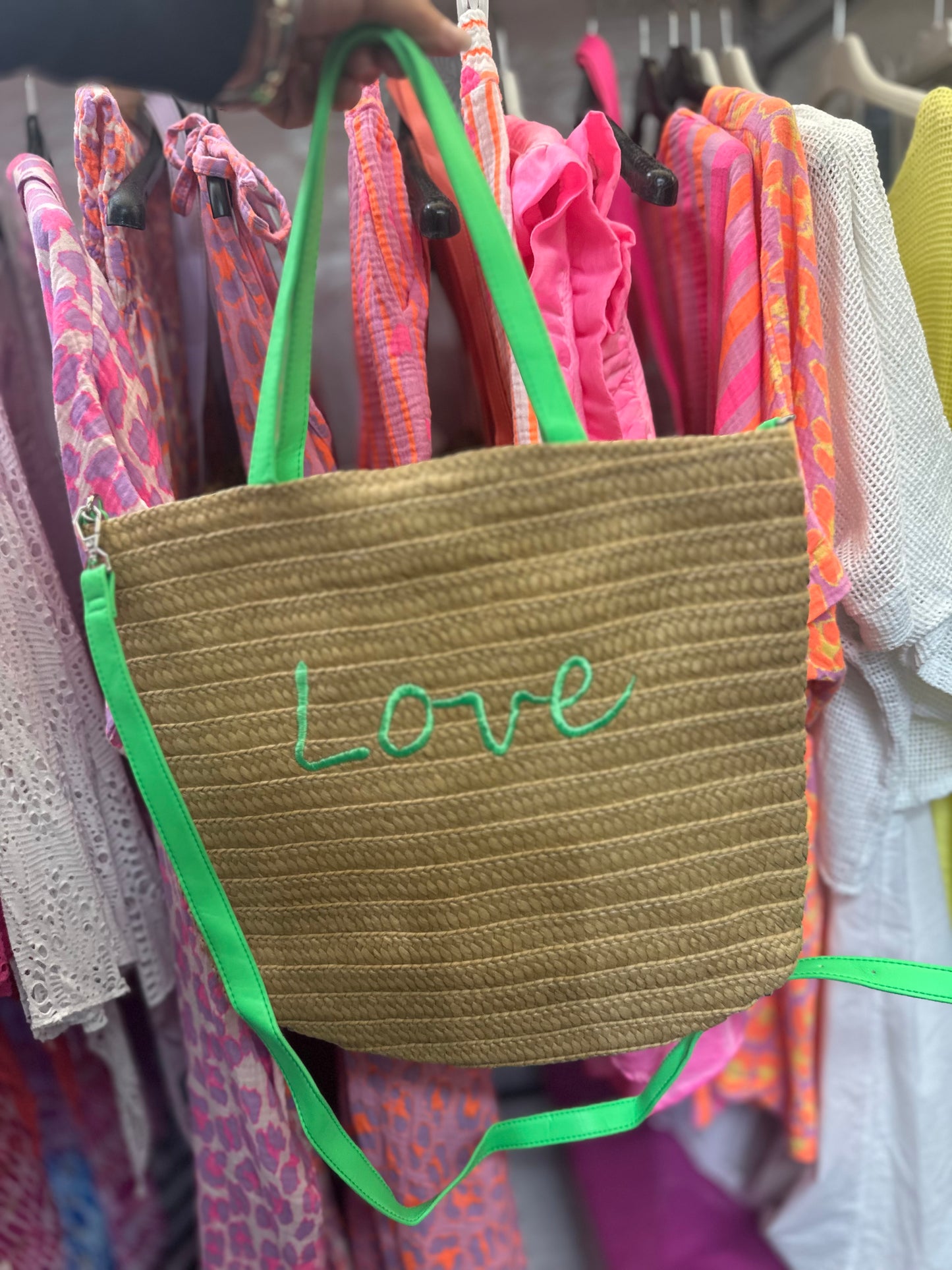 NEONS WEEKEND STRAW DEEP TOTE BAG -