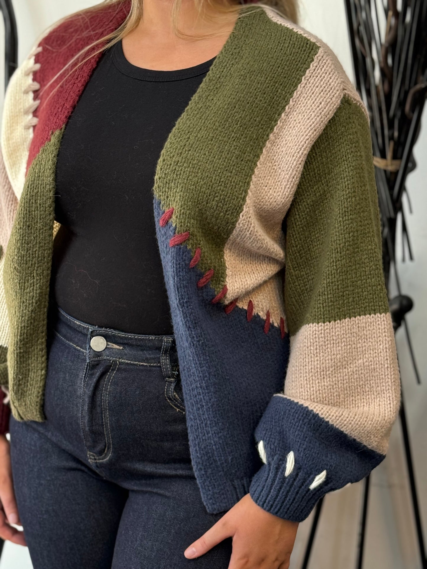 REBA-COLOURS PANEL KNIT CARDIGAN
