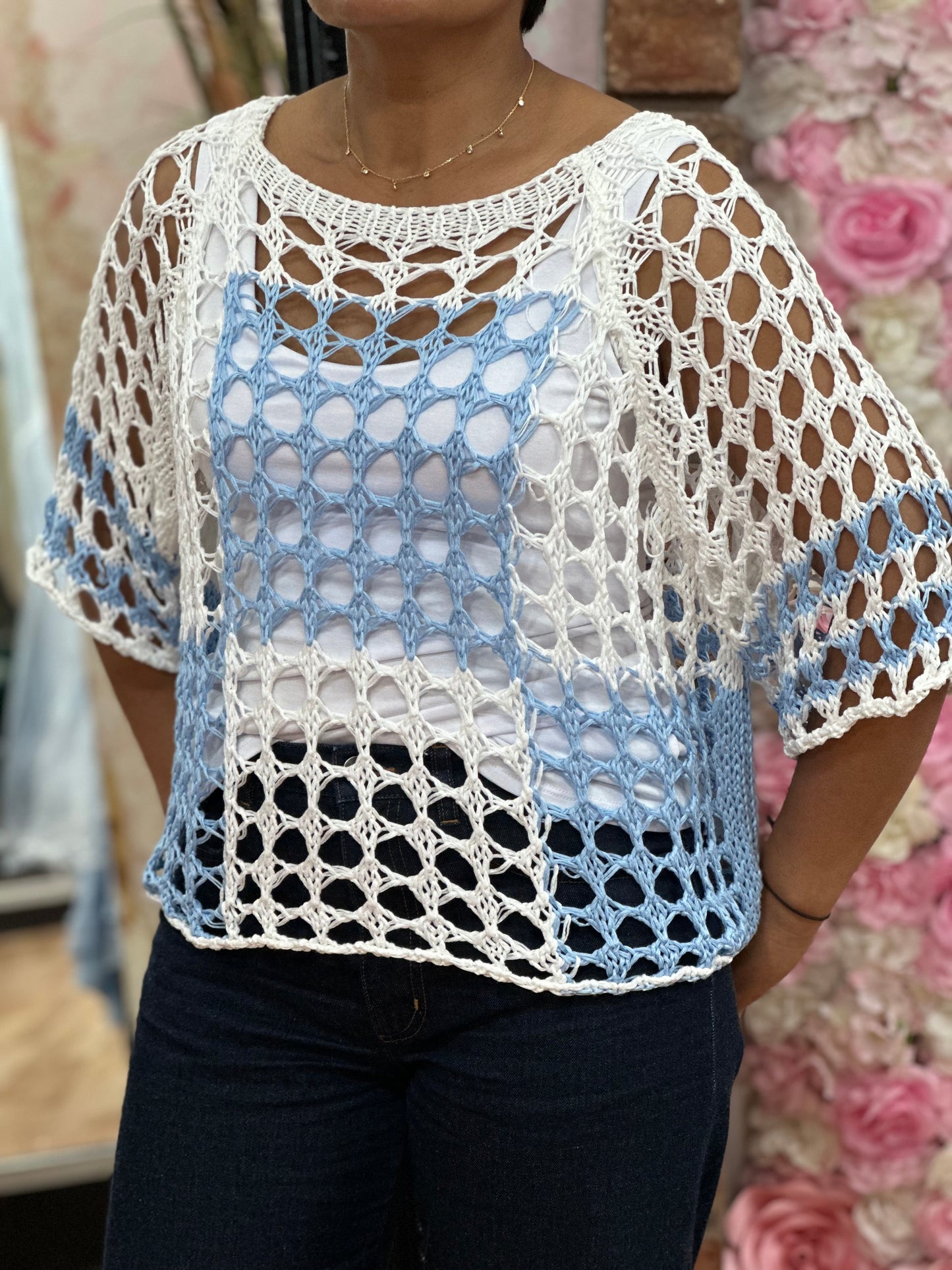 HOLEY CROCHET SQUARES TOP-