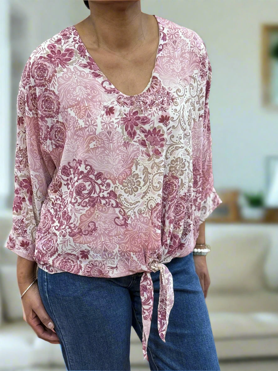 ALLY- TIE FRONT PRINT TOP