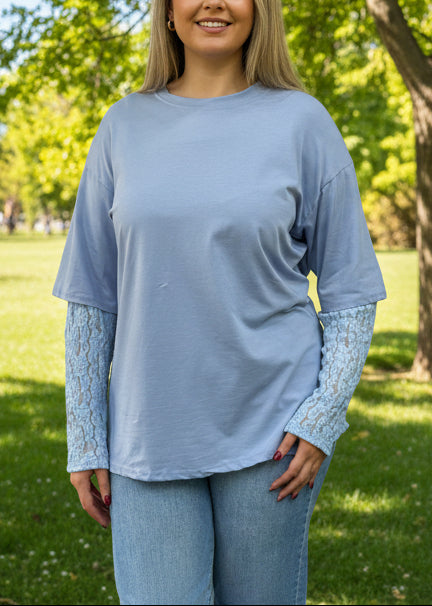 BELLA -2-IN 1 LACE SLV TEE TOP -