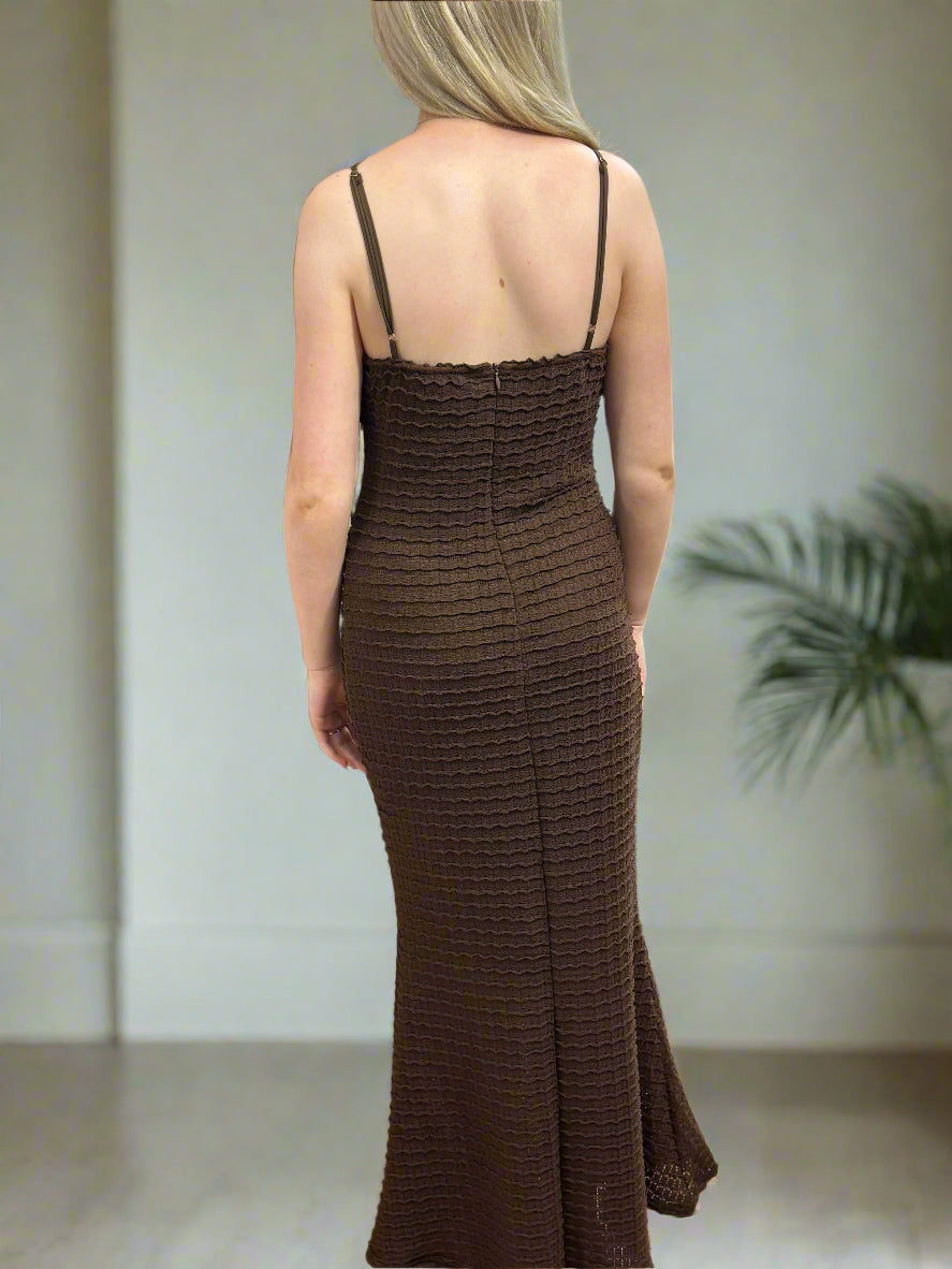 KATY-FITTED GOLD DETAIL LONG DRESS