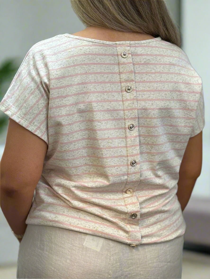 ARDEN- BUTTON BACK MARL STRIPE TEE