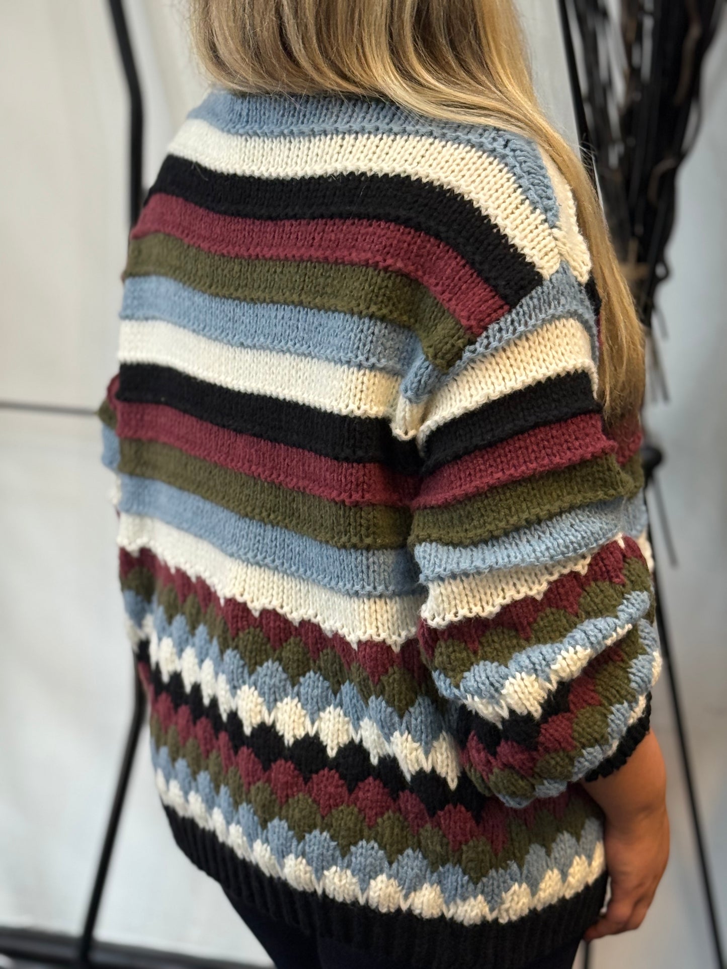RINA-HAND KNIT MULTI STRIPE CARDI
