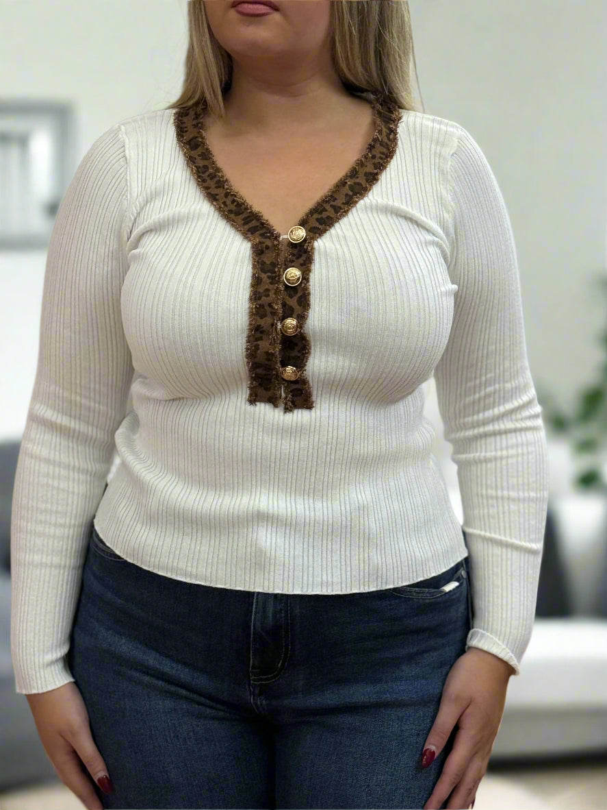 RIO- LEOPARD TRIM KNIT TOP