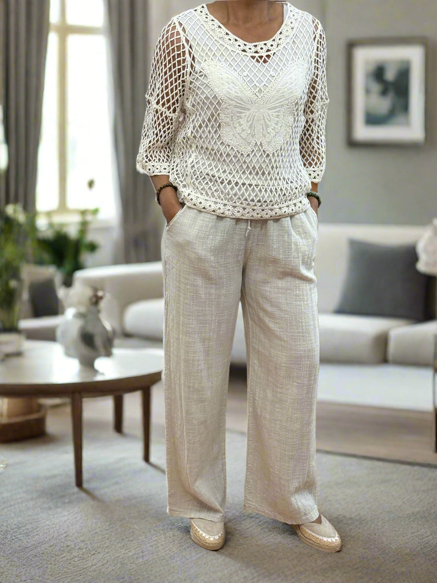 CARLTON - SLUB LINEN LOOK STR LEG TROUSER