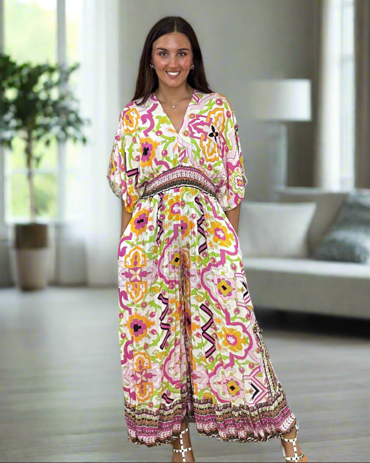 RETRO PRINT W/Leg JUMPSUIT- #LAST 1 LEFT