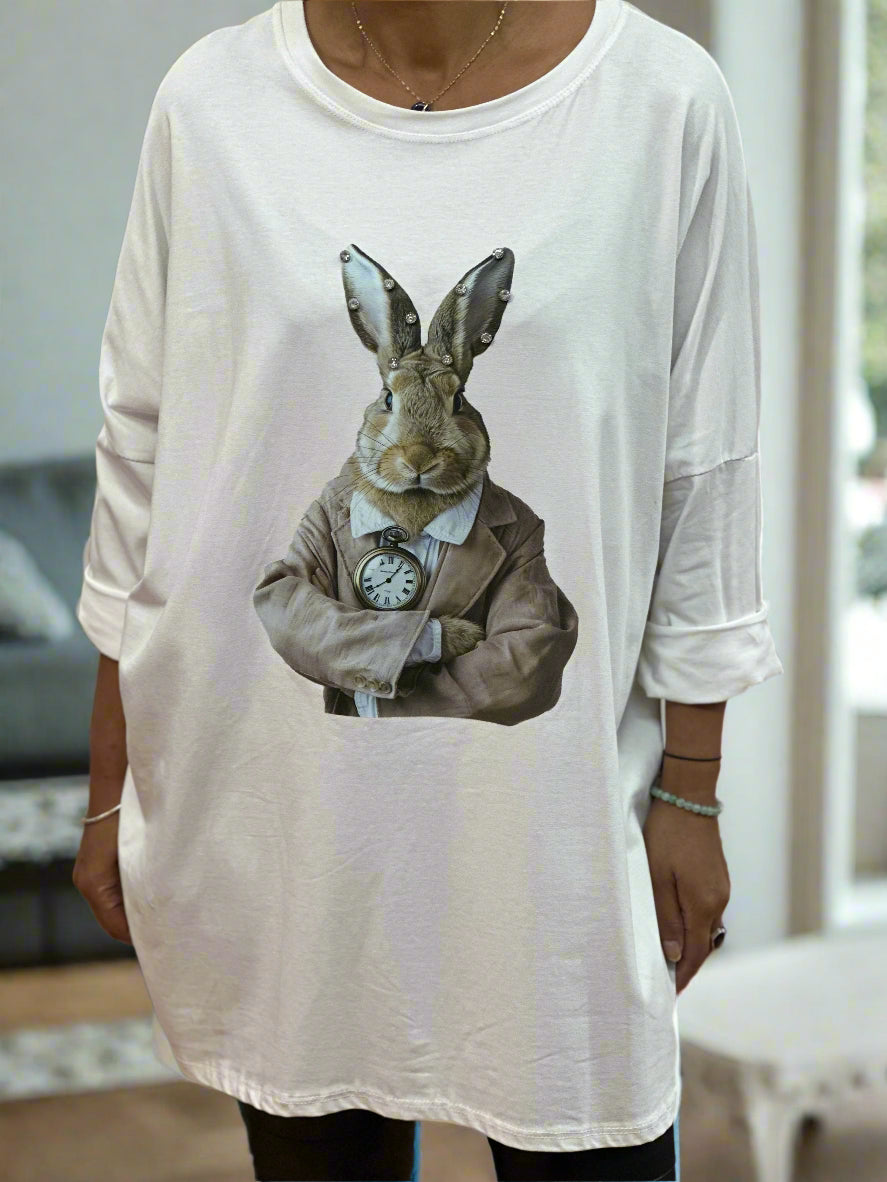 DIAMANTE DETAIL L/S ANIMAL T/SHIRT