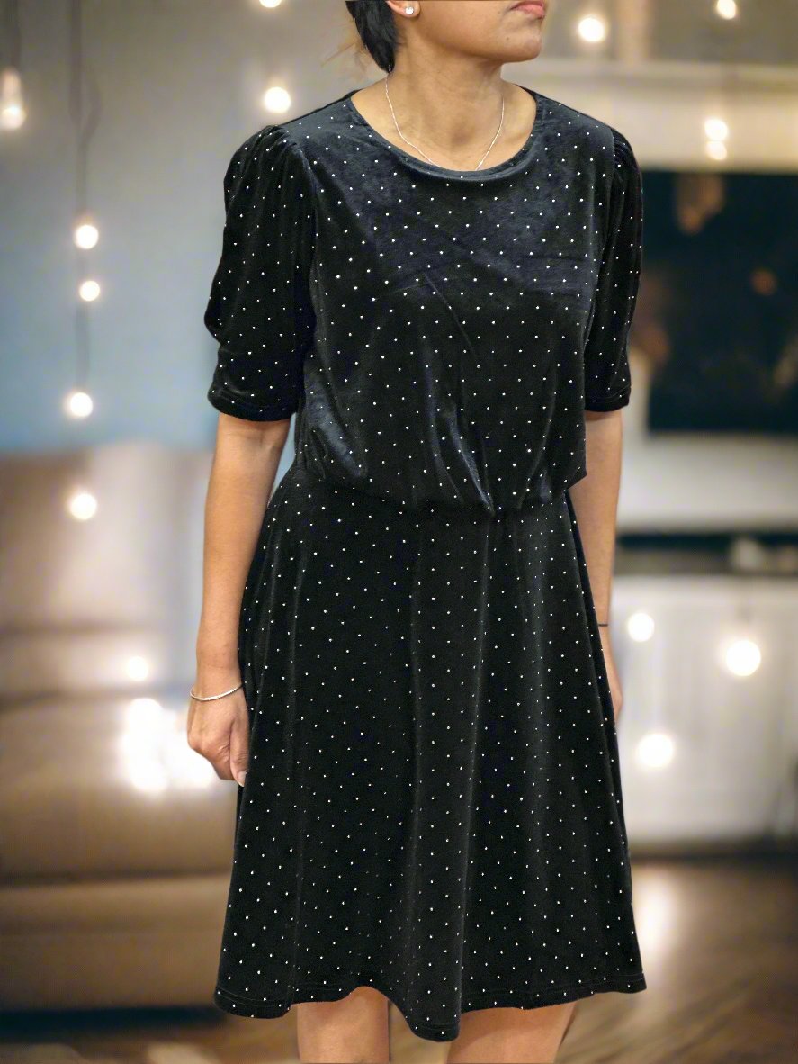 BYOUNG-PERRY VELVET STUDDED DRESS-BLACK-