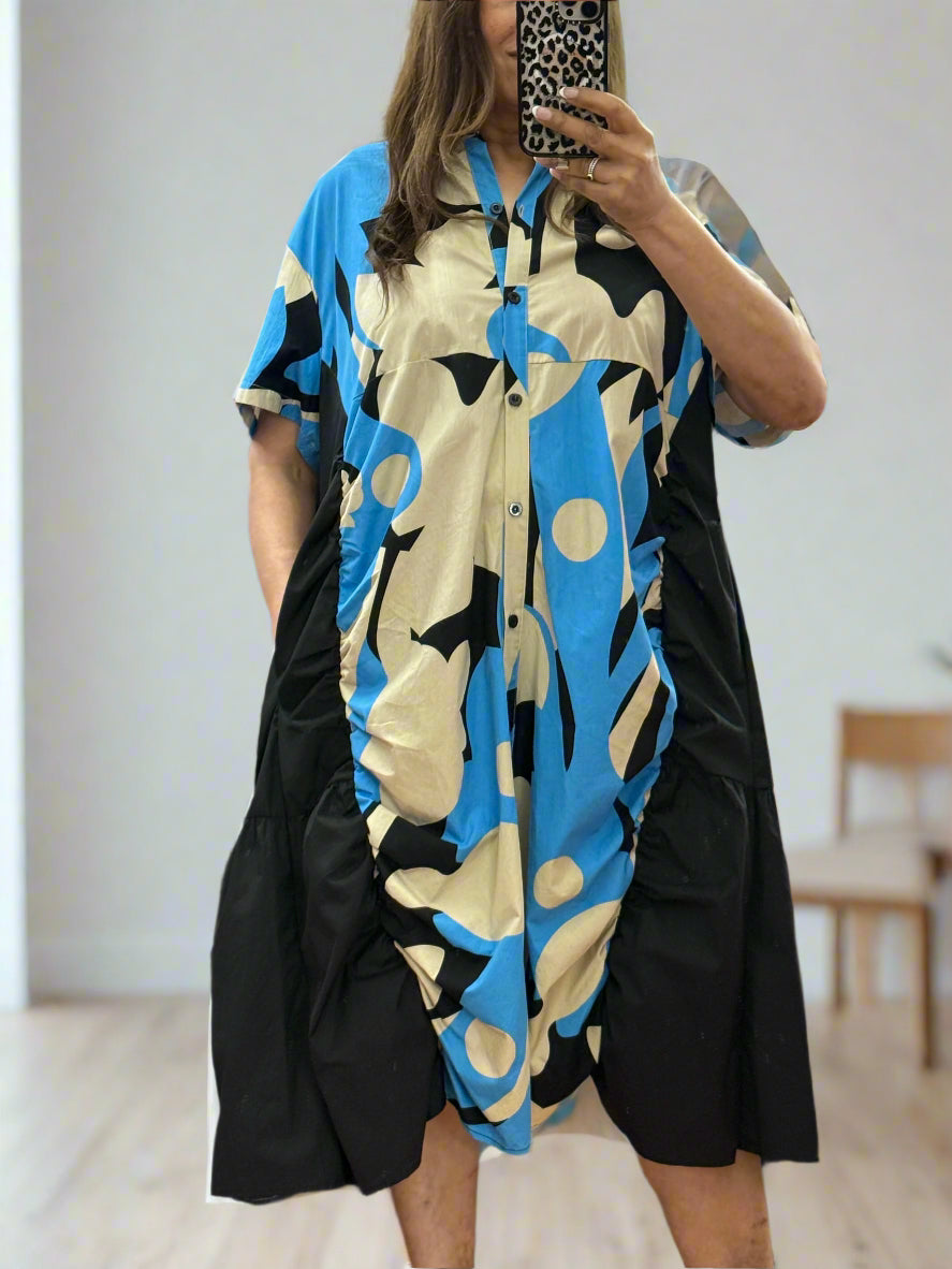 FREYA-FLYOUT PATT SHIRT DRESS --#LAST 1 LEFT