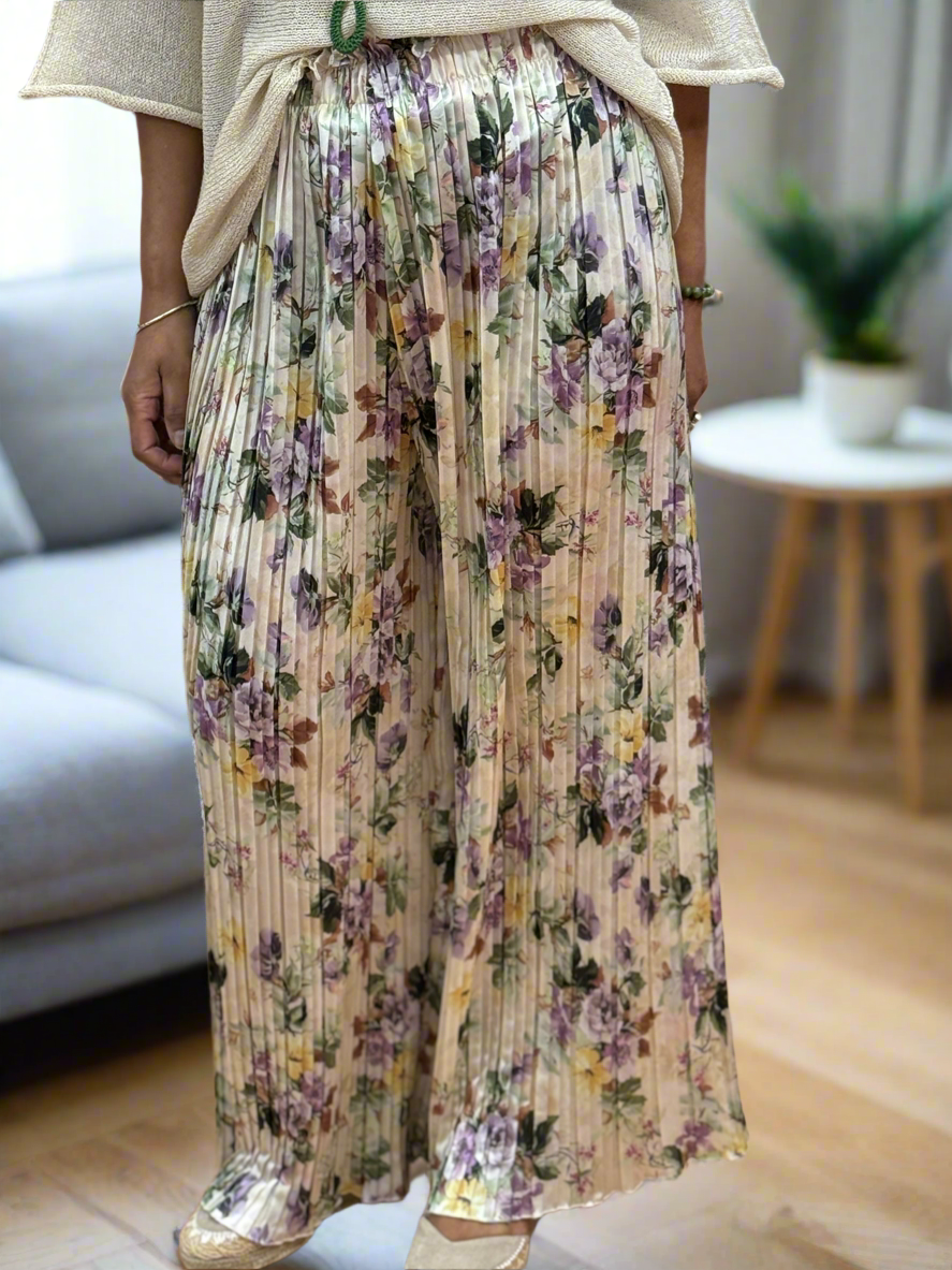 JADEN-PRINTED PLEATED SATIN TROUSERS