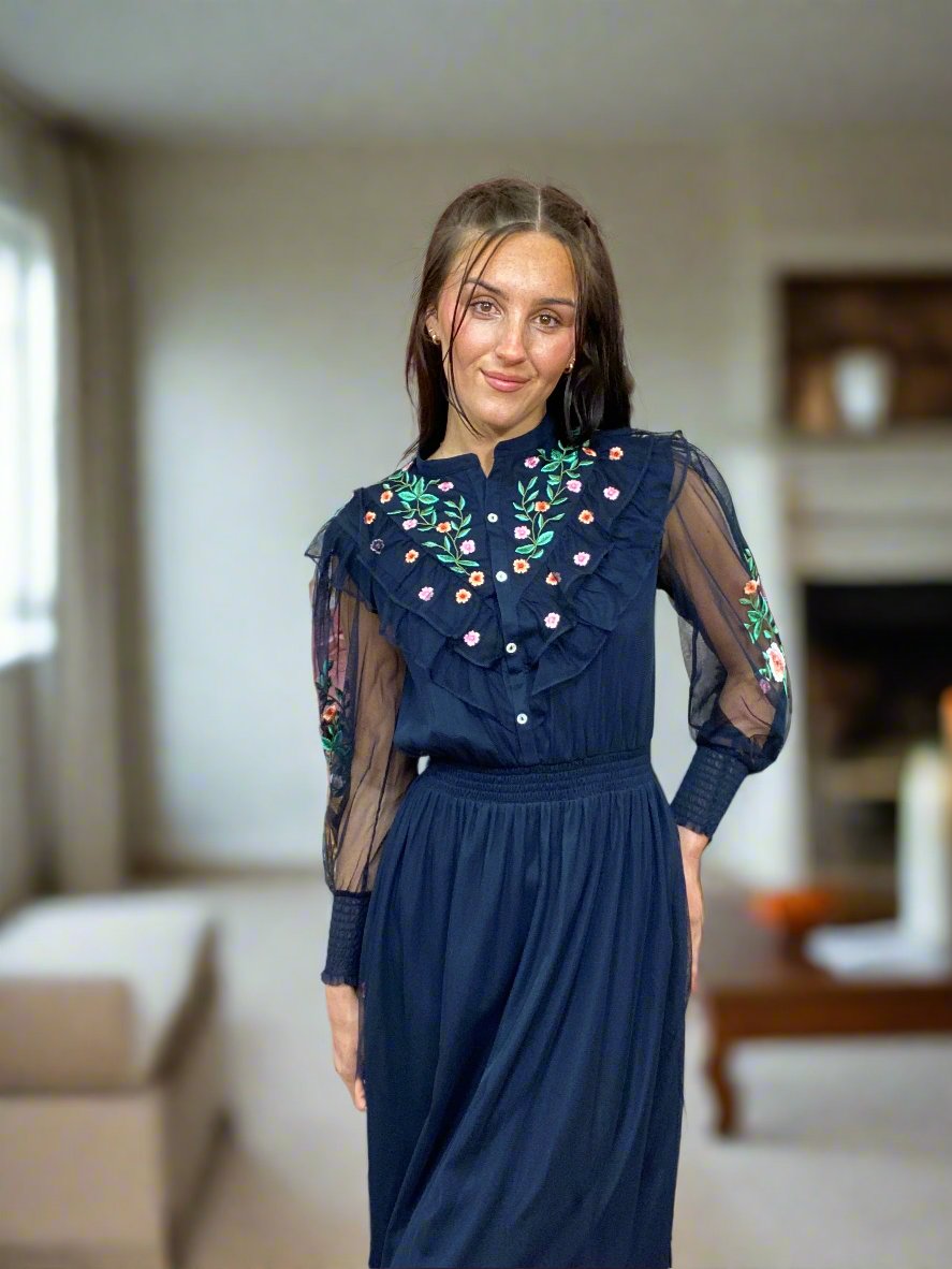 FRENCH CONNECTION VENICE FLORAL MESH DRESS