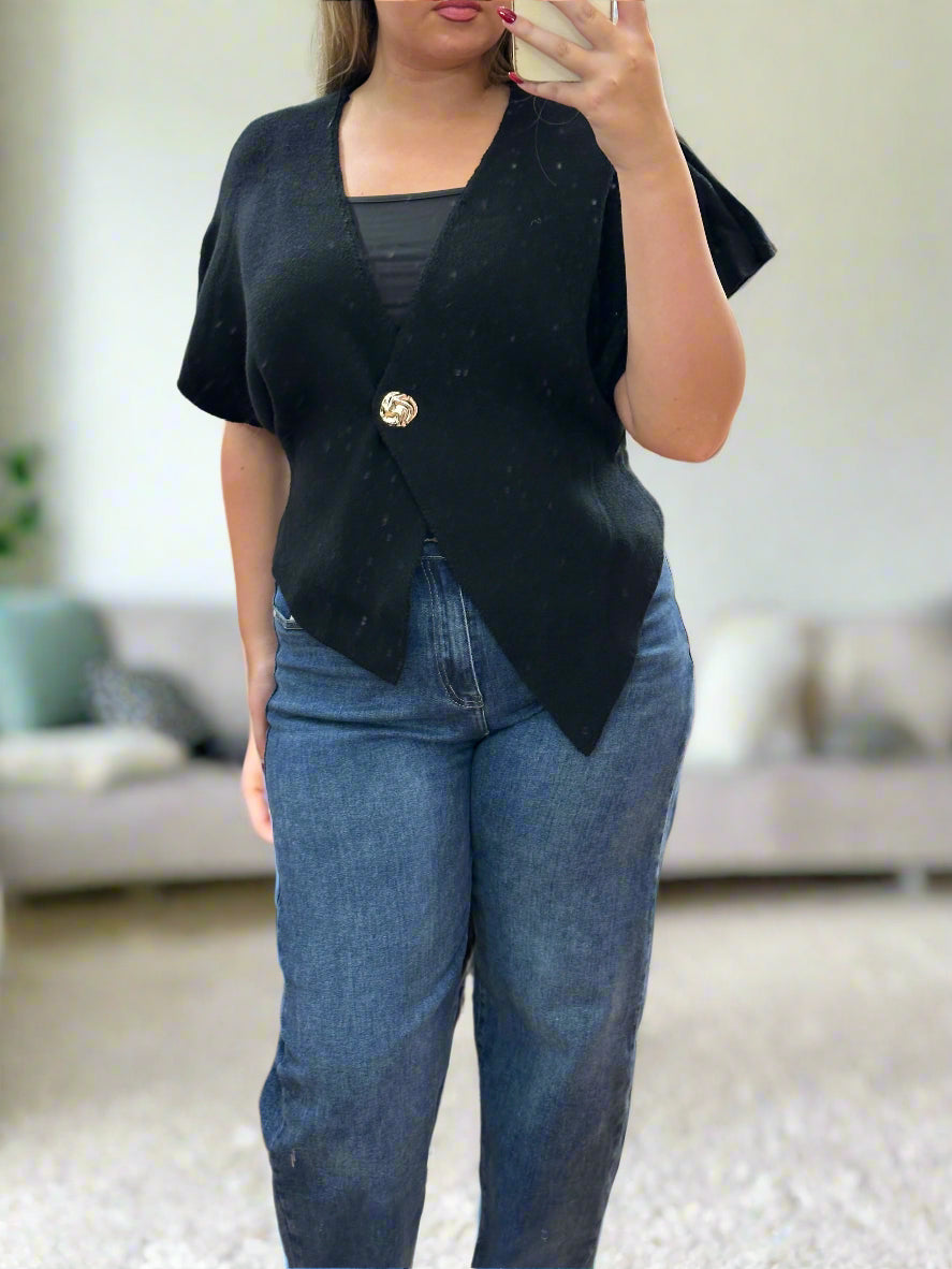 NIA-ASSTMETRIC 1 BUTTON SHRUG KNIT