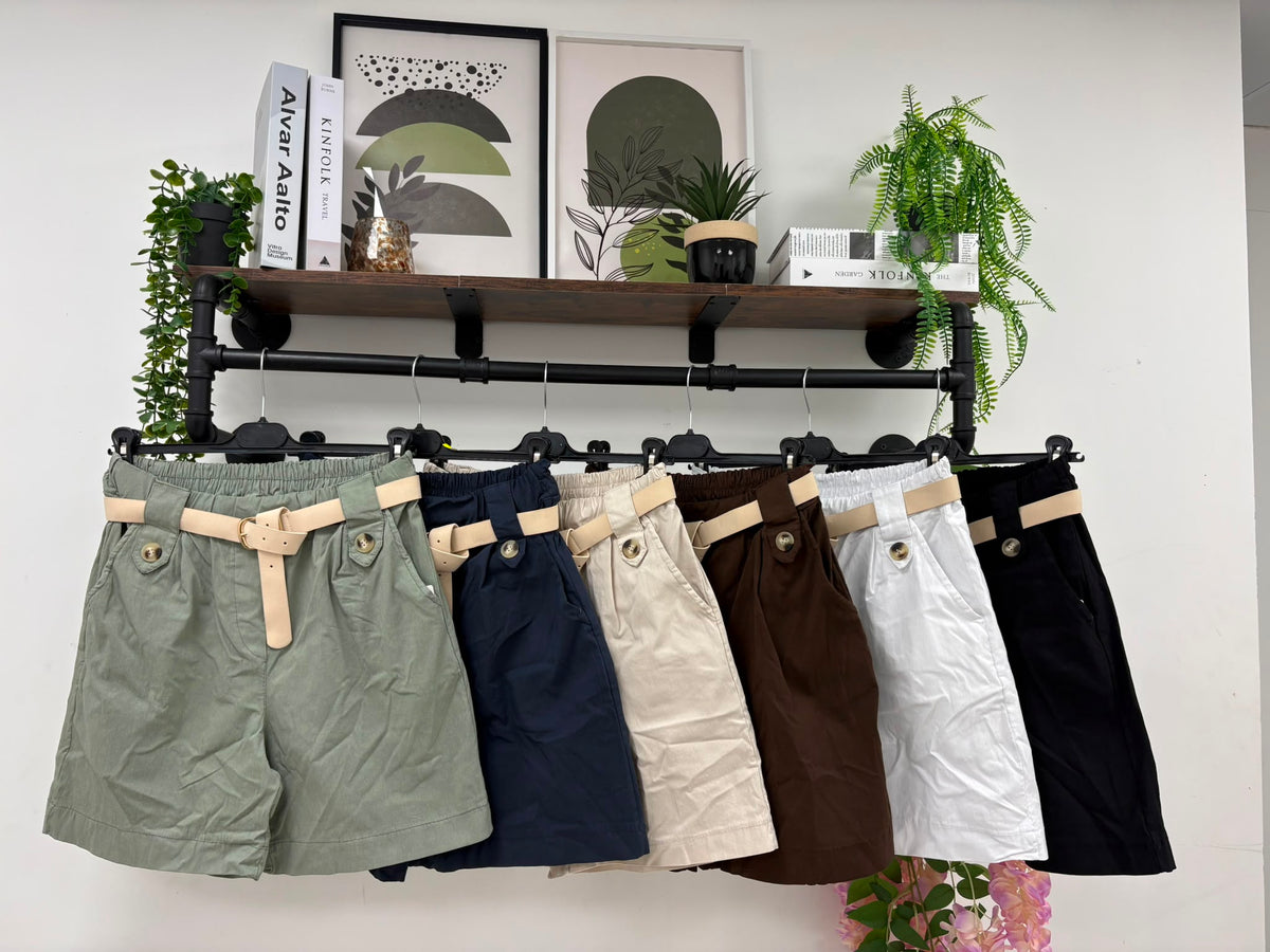 DECLAN-BELTED BUTTON DETAIL SHORTS