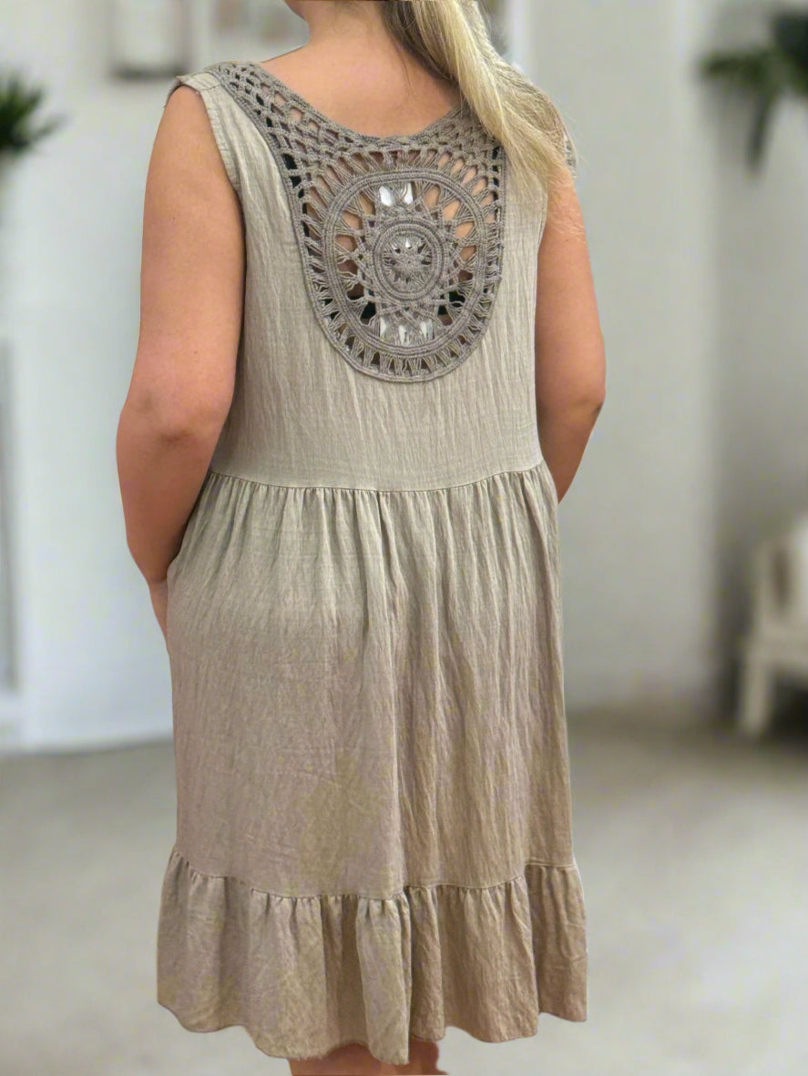 DARCY- CROCHET BACK SILKY DRESS