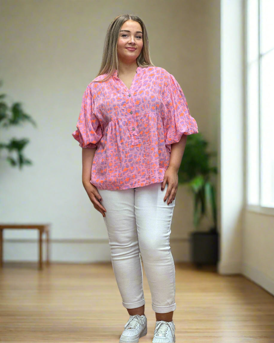 NEON-BRODY BALLOON SLEEVE SHIRT TOP