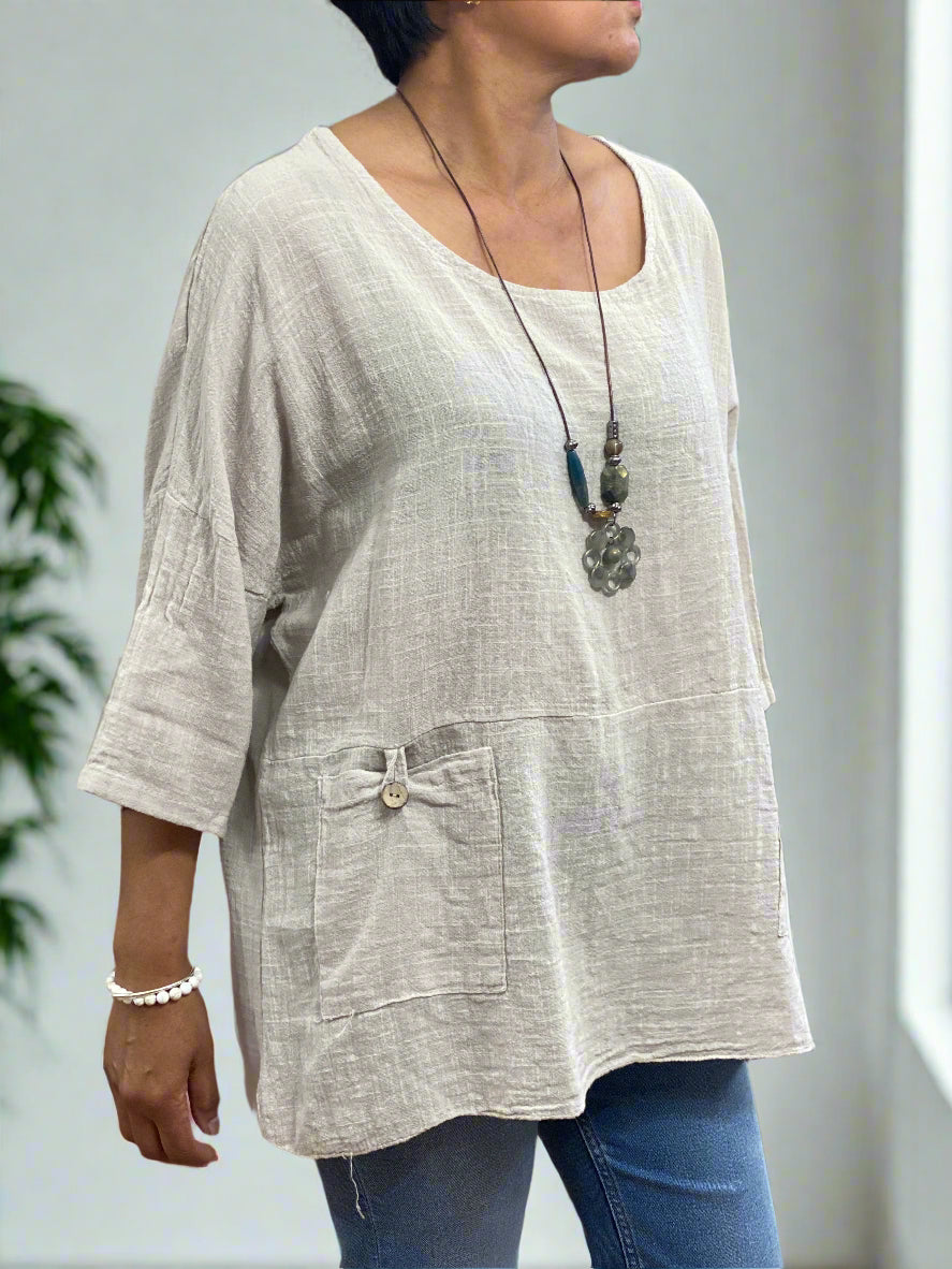 MAE-O/S COTTON POCKET TOP-