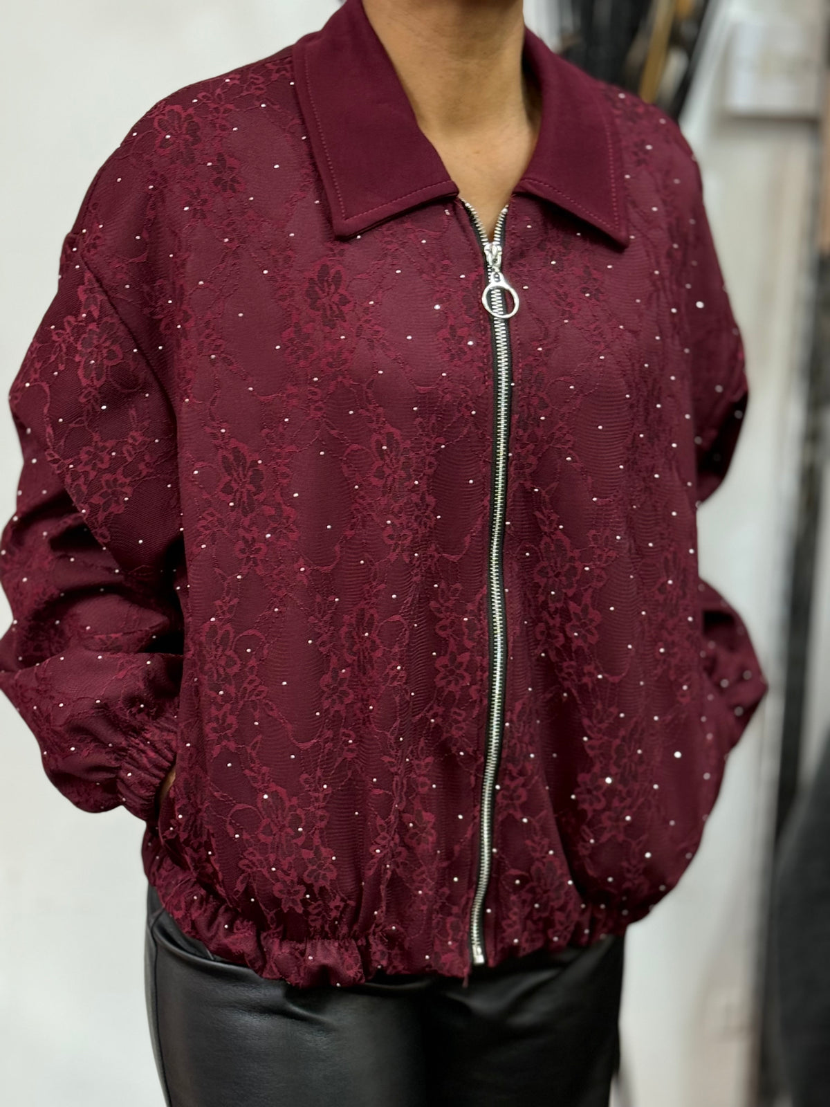ELLIE- SPARKLE LACE BOMBER JACKET