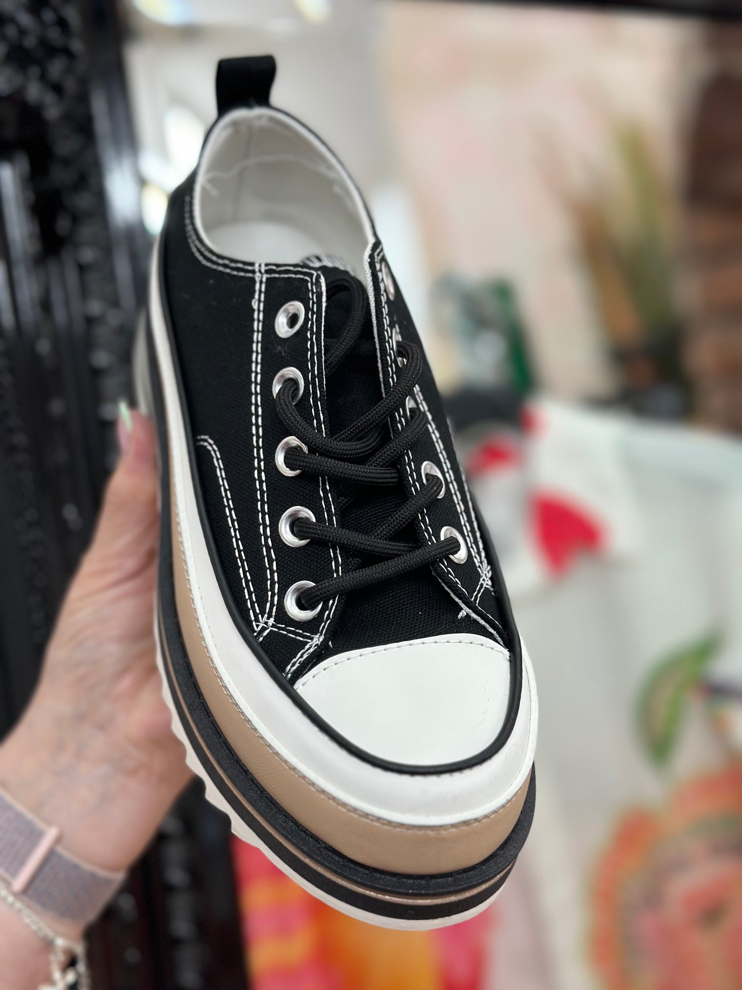 CANVAS D-INSPIRED PLATFORM TRAINER- BLACK-