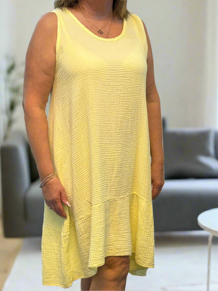 GABY- CHEESECLOTH COTTON S/L FRILL DRESS