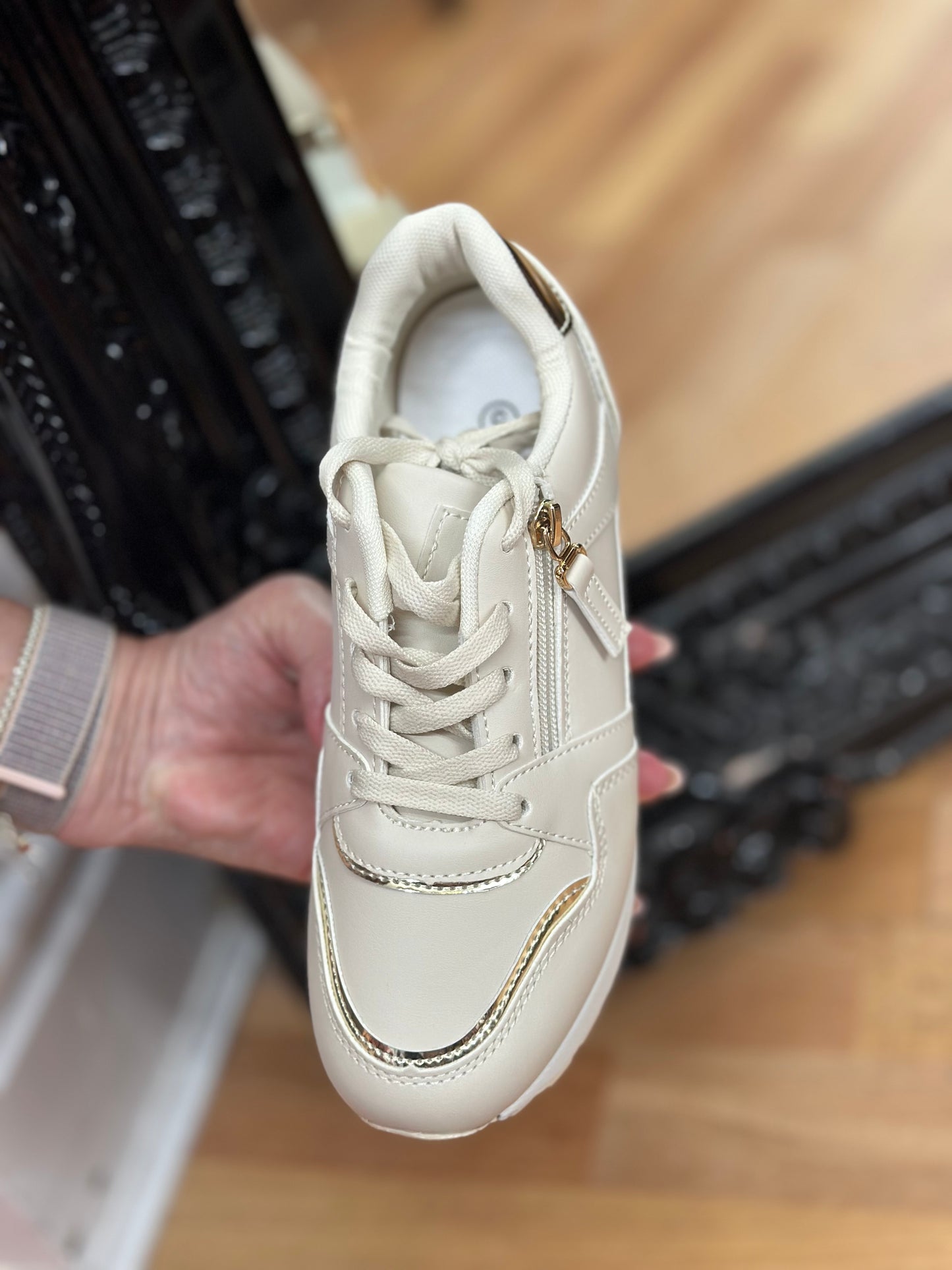 SIENNA HIGH WEDGE TRAINER- BEIGE-