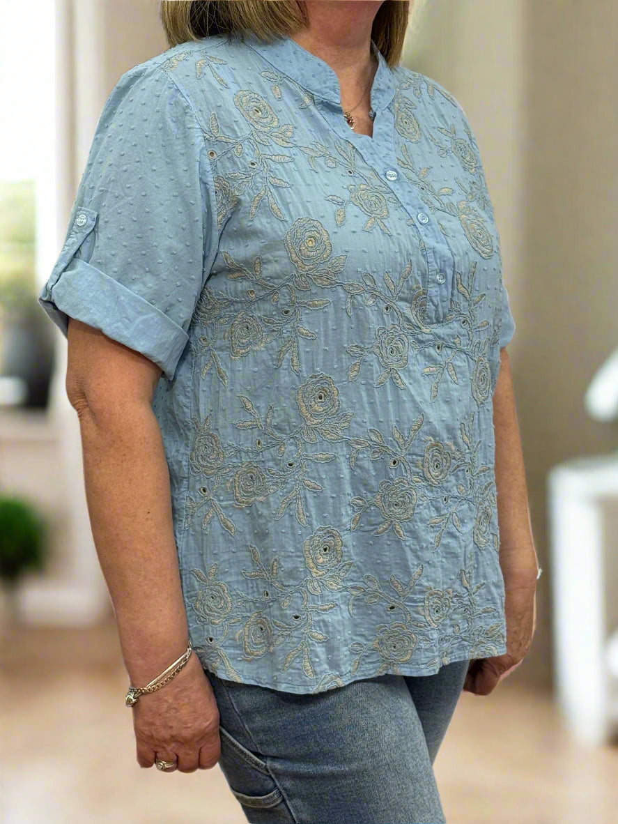 GERI - DOBBI EMB ROSE COTTON TOP