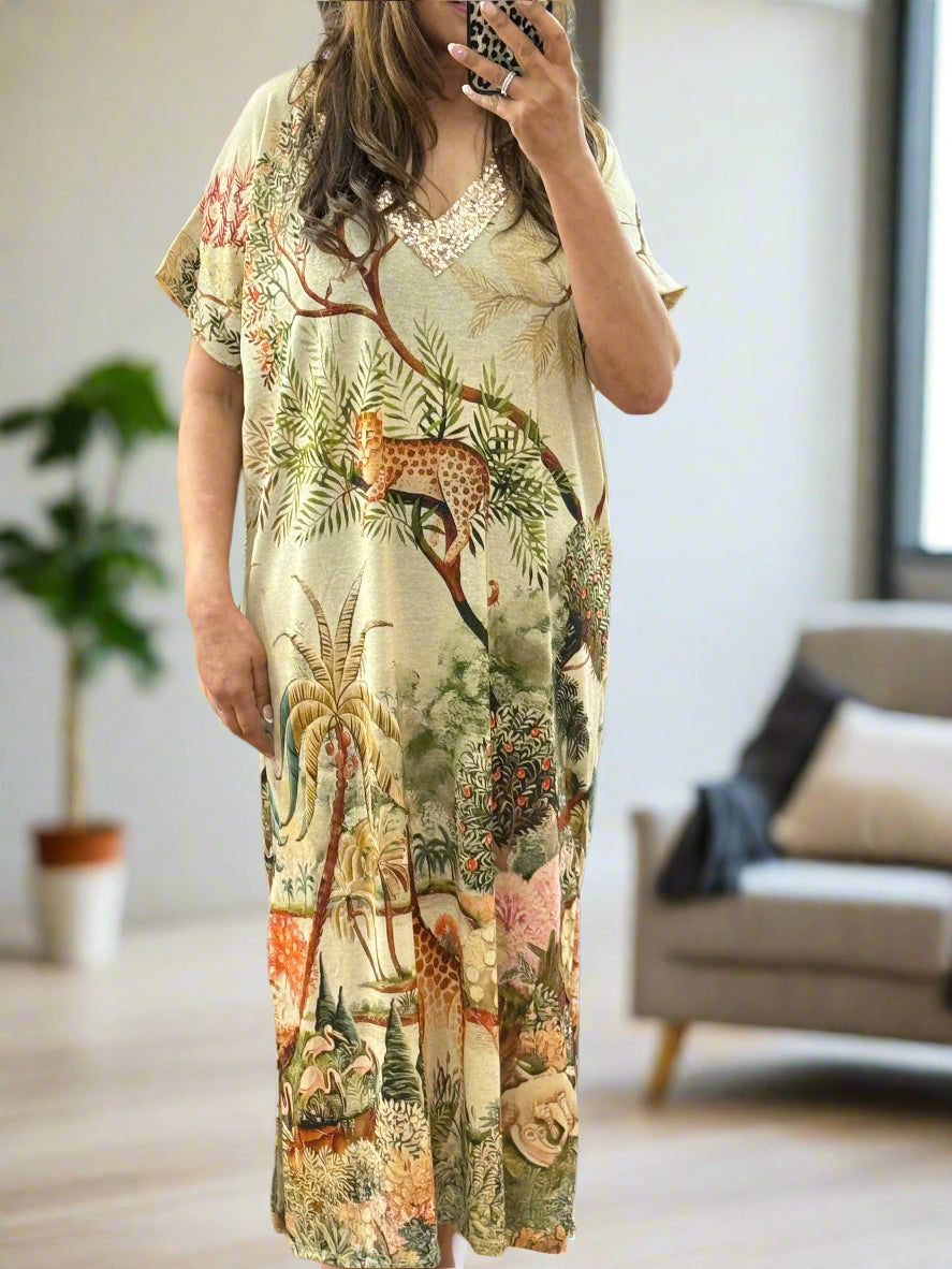 PALOMA- JILLY SHIMMER V GOLD PRINT MAXI