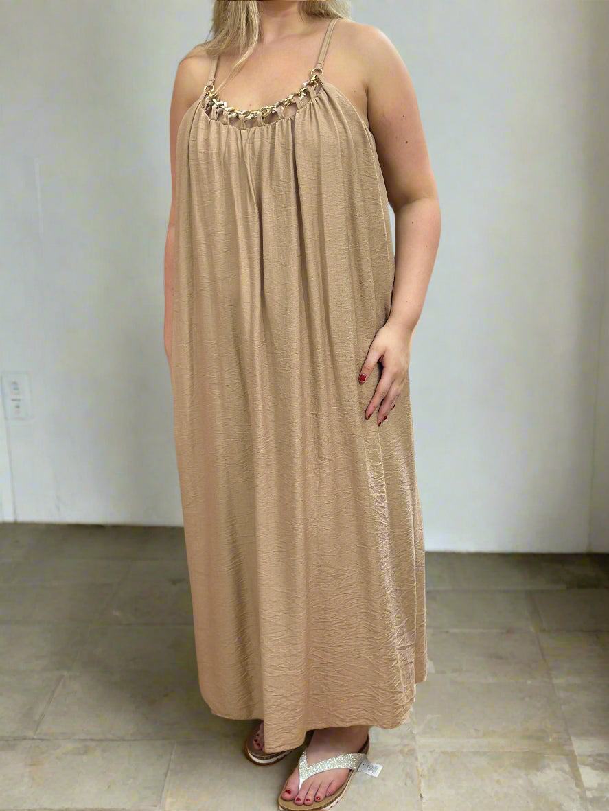 ADELE- CHAIN NECK STRAPPY O/S DRESS
