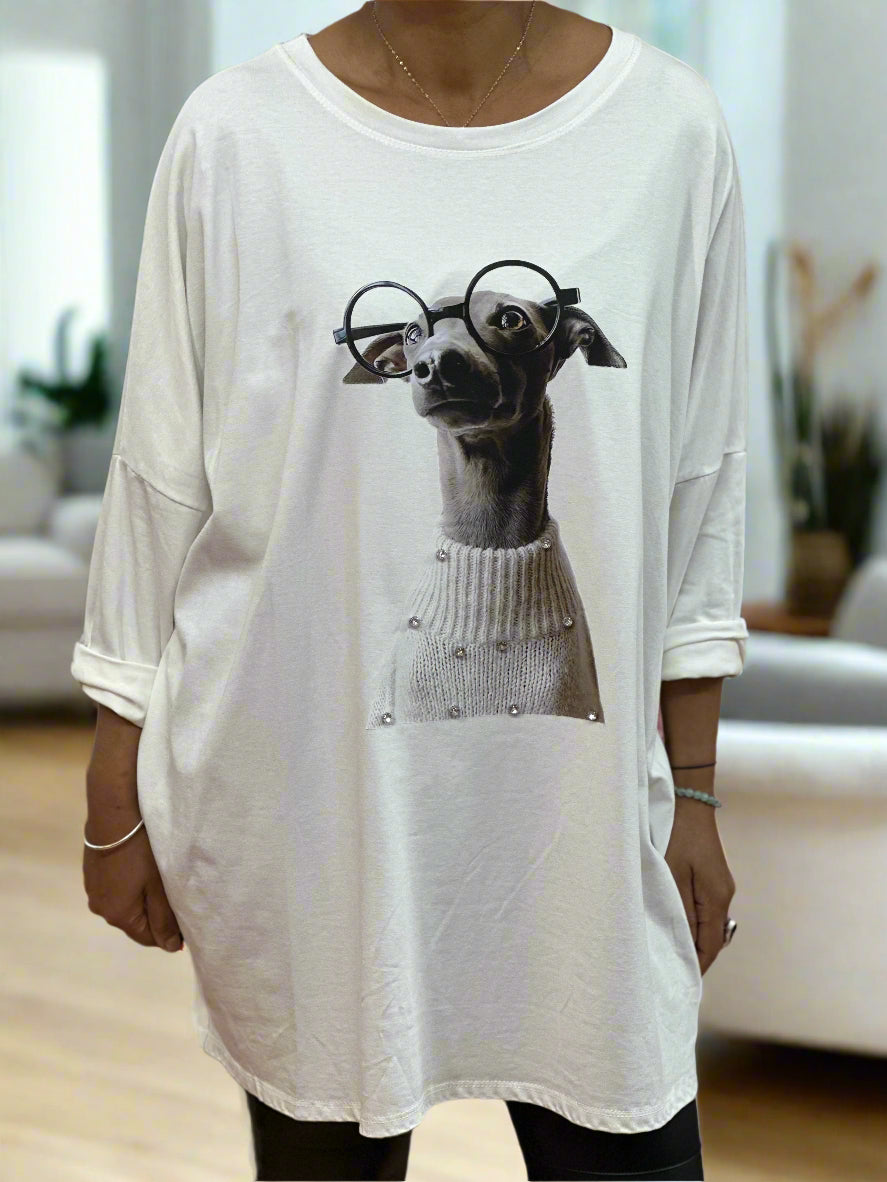 DIAMANTE DETAIL L/S ANIMAL T/SHIRT