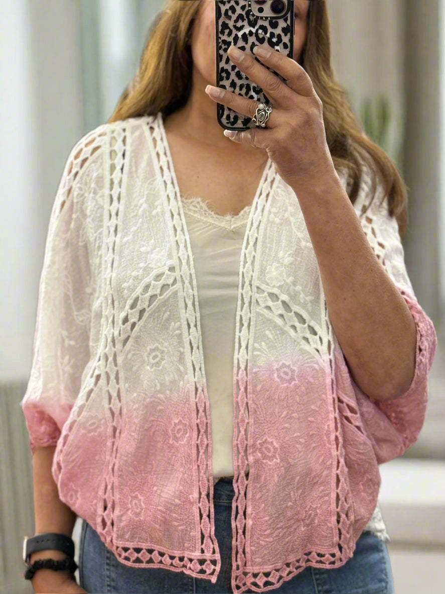 MOLLIE- DIP DYE CROCHET COTTON SHRUG