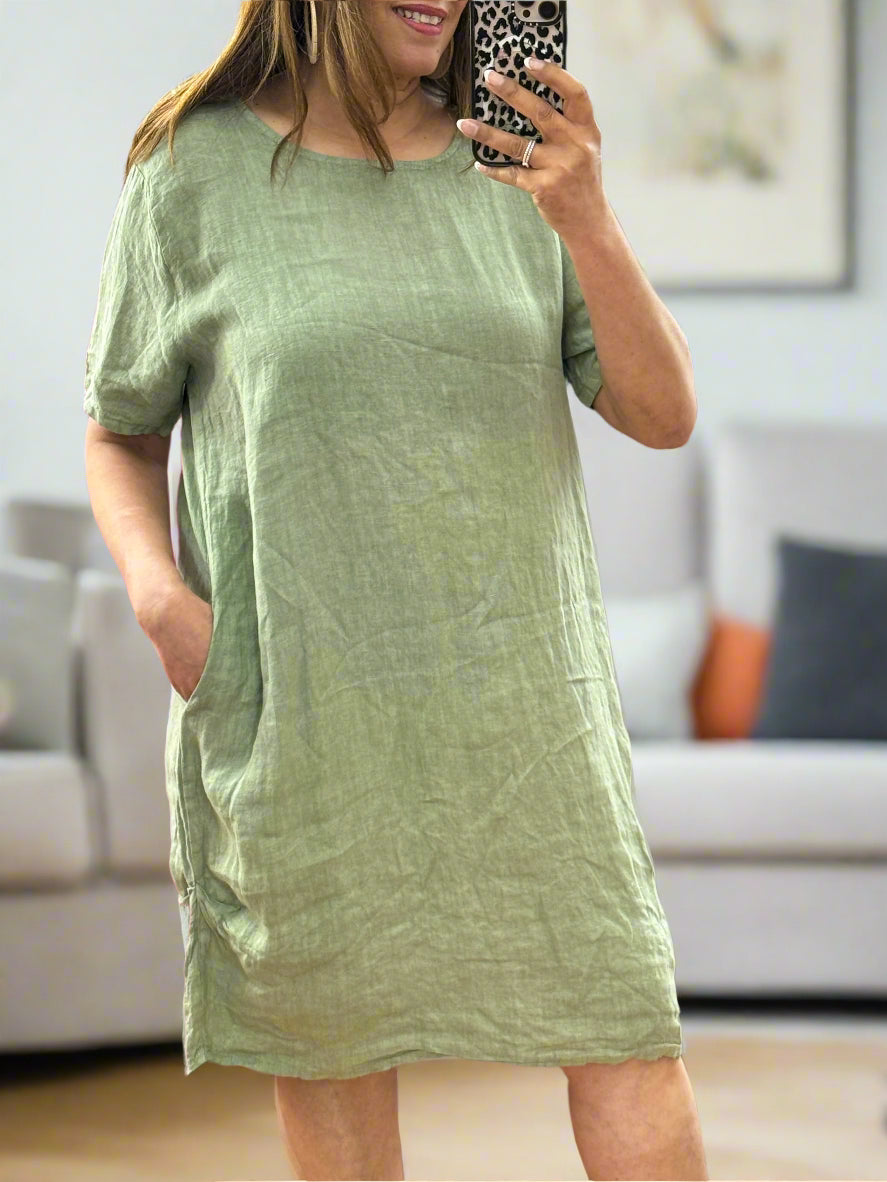 LAYLA -LINEN SHIFT S/S DRESS-