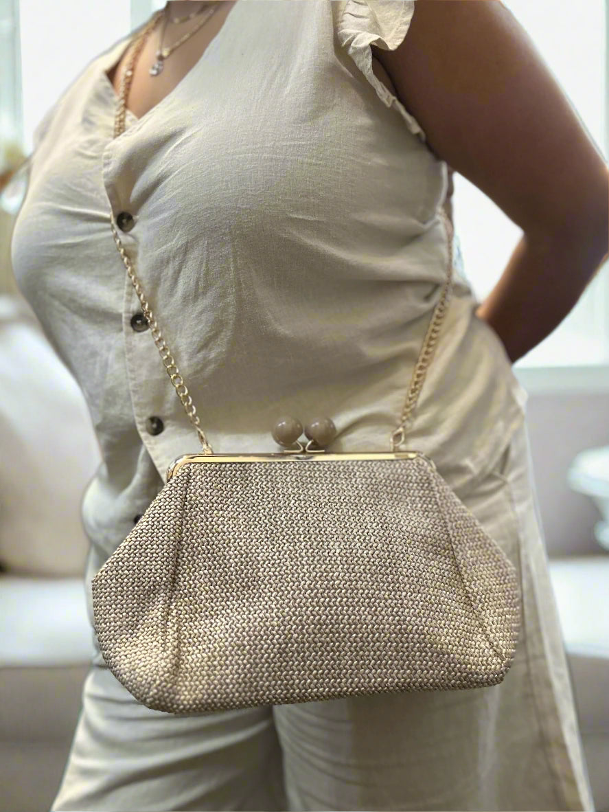 STRAW HESSIAN CLUTCH BAG
