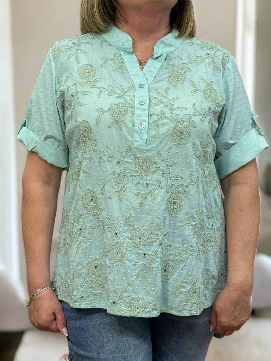 GERI - DOBBI EMB ROSE COTTON TOP
