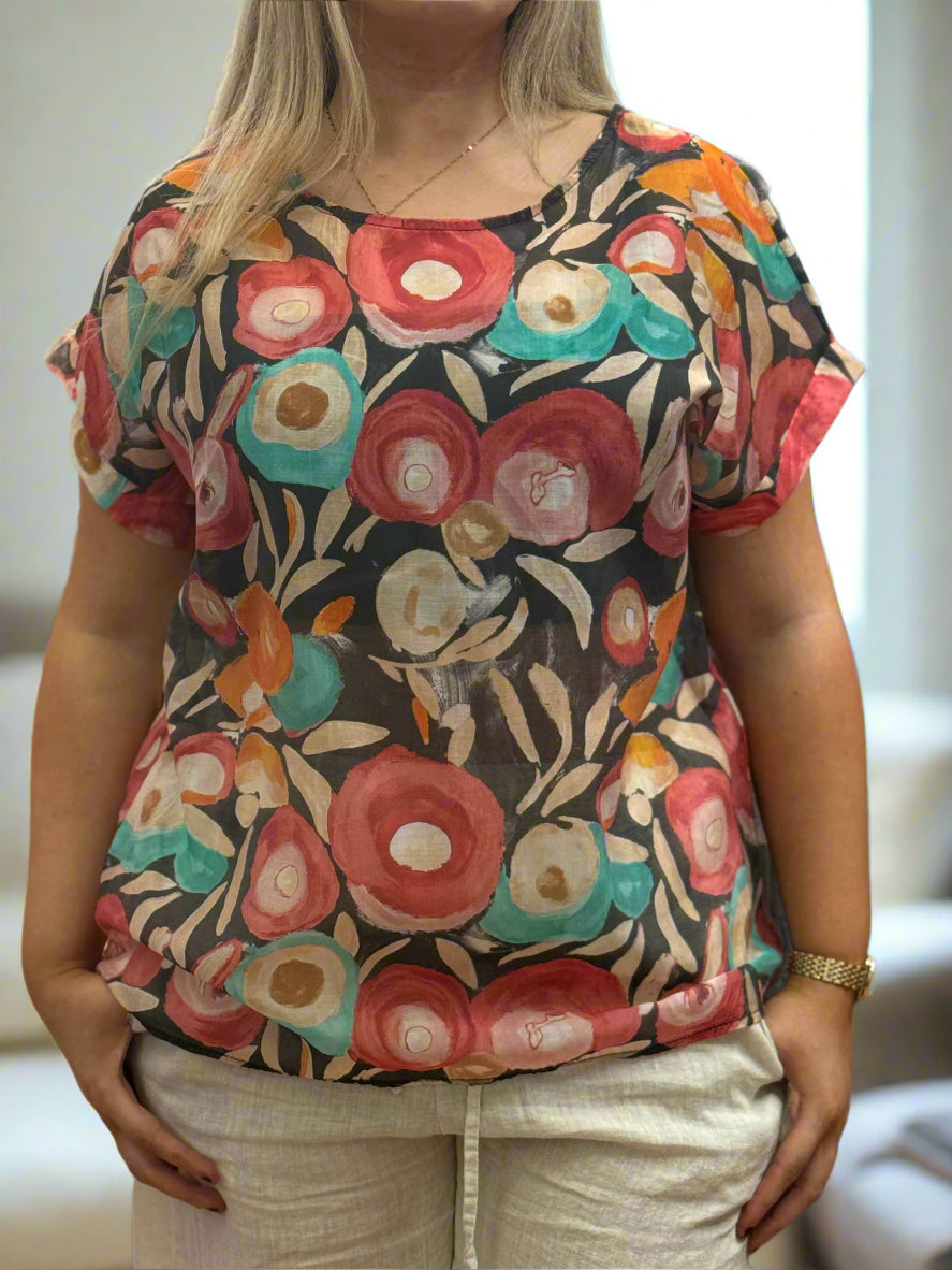 DANA- PRINTED TENCEL SHEER TOP