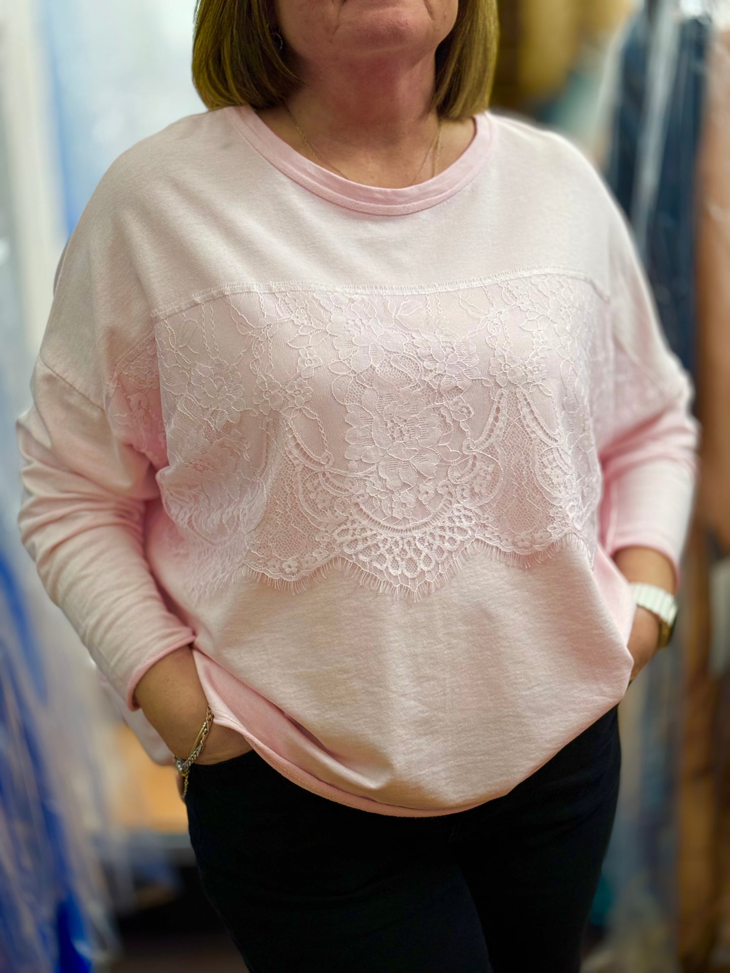ROBYN-LACE FRONT L/S TEE TOP #SALE #L1L