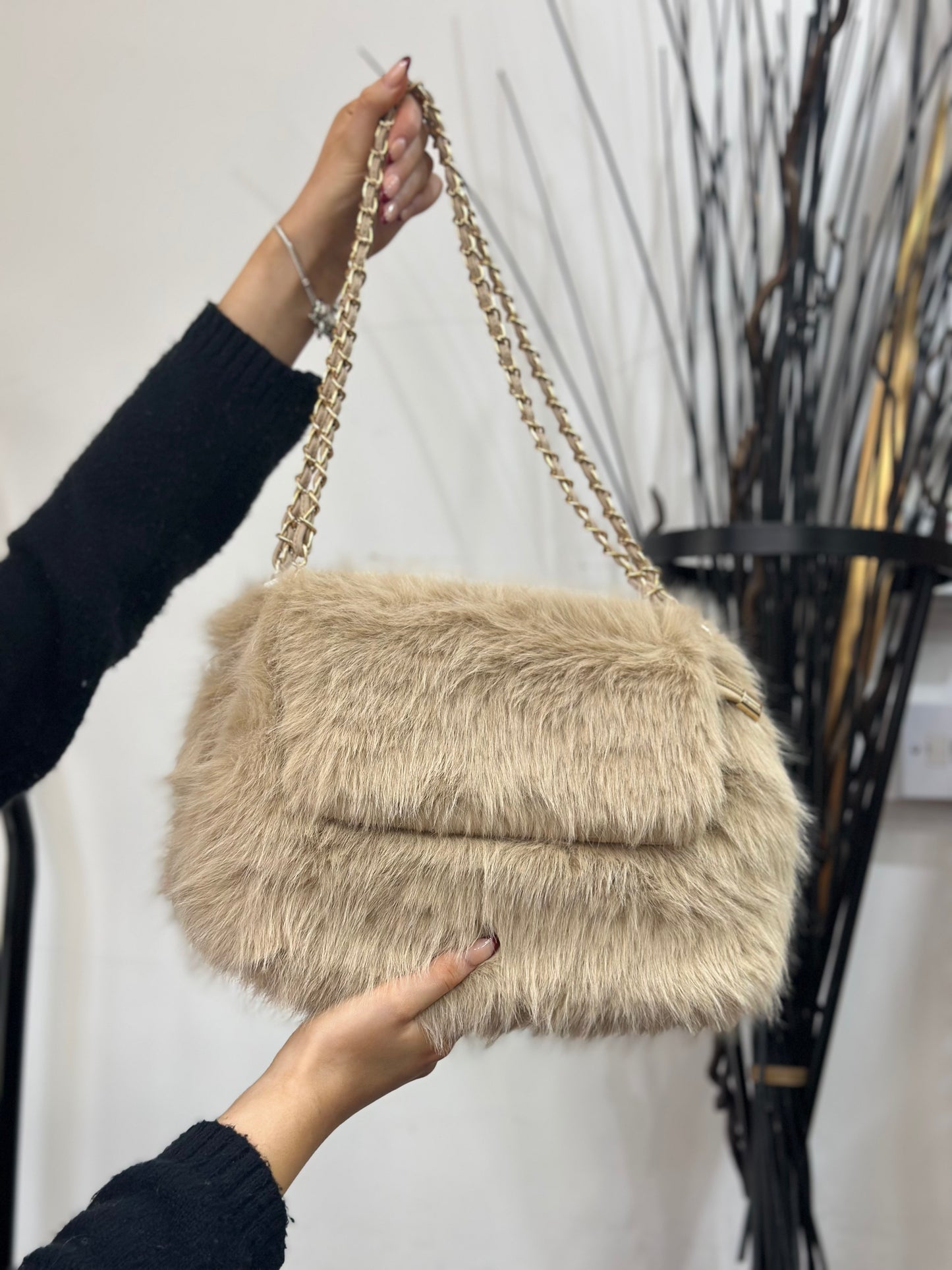 ROSA CHAIN STRAP LARGE FAUX FUR SHOULDER BAG