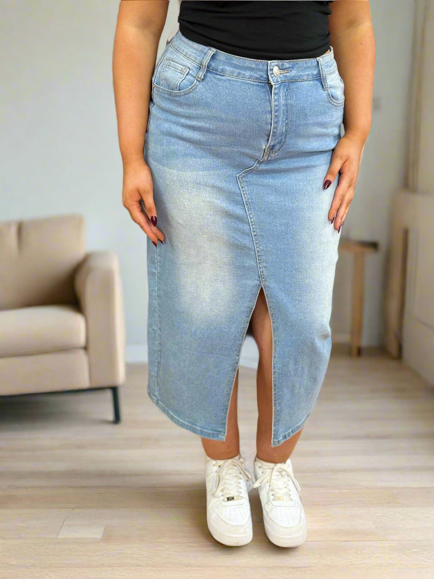 G-SMACK STRETCH DENIM SKIRT- CURVE #SUMMERSALE