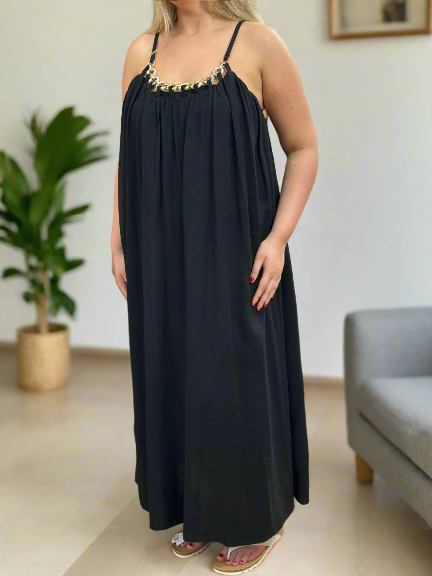 ADELE- CHAIN NECK STRAPPY O/S DRESS
