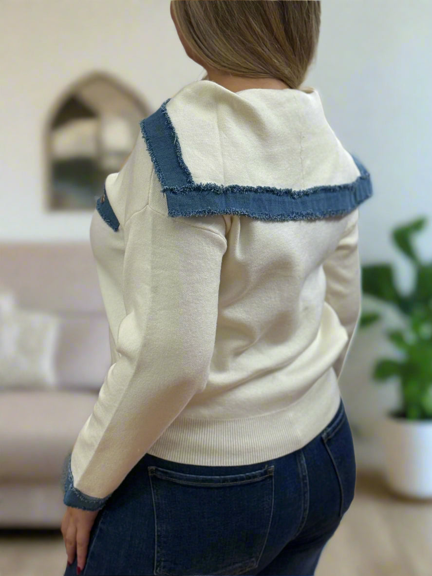 PRESLEY- DENIM TRIM COLLAR KNIT JKT