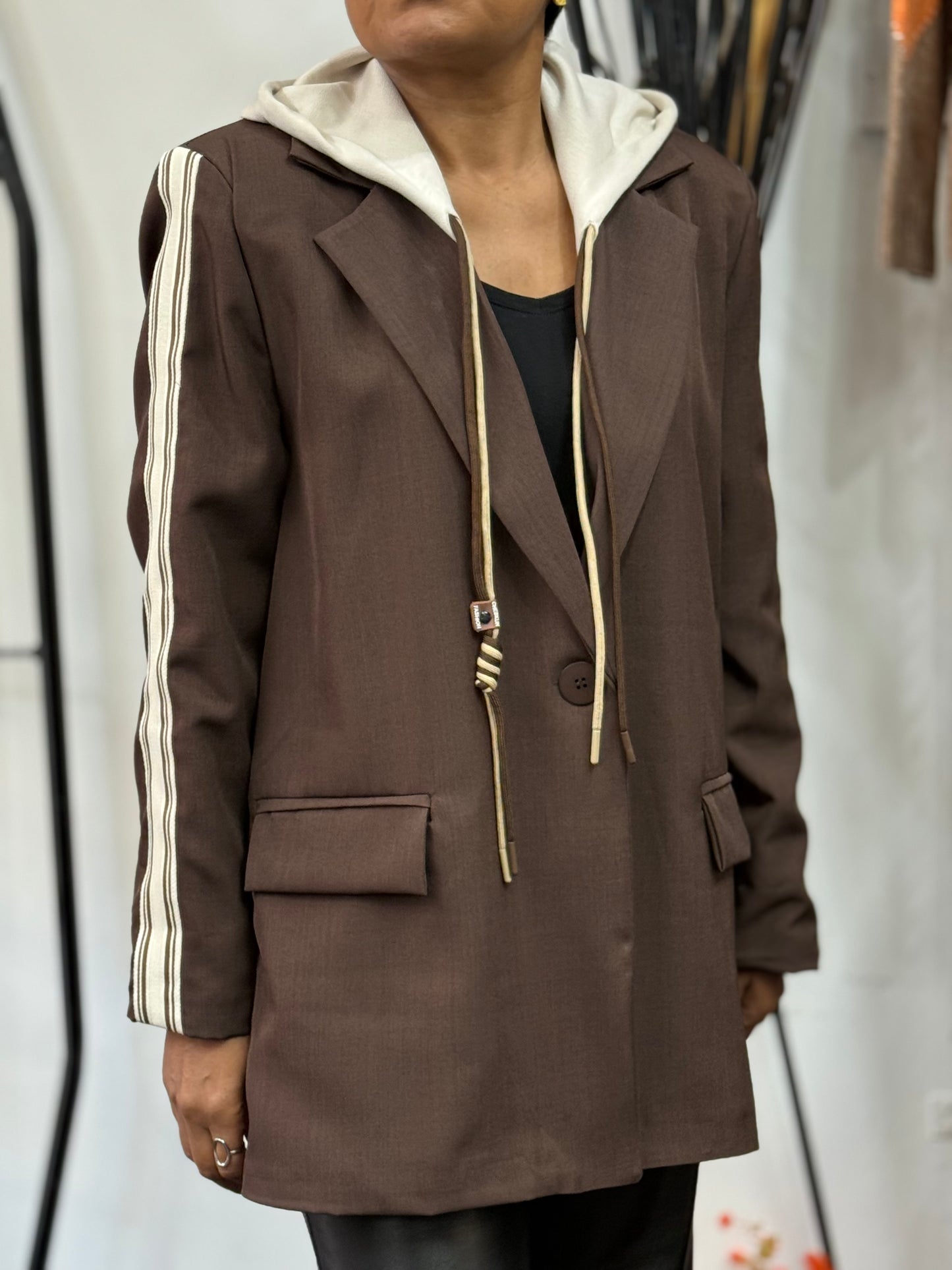 OTTO-DETACH HOOD STRIPE BLAZER -đź–¤BLACKFRIDAYWKEND-20% OFF