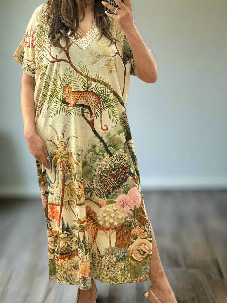 PALOMA- JILLY SHIMMER V GOLD PRINT MAXI