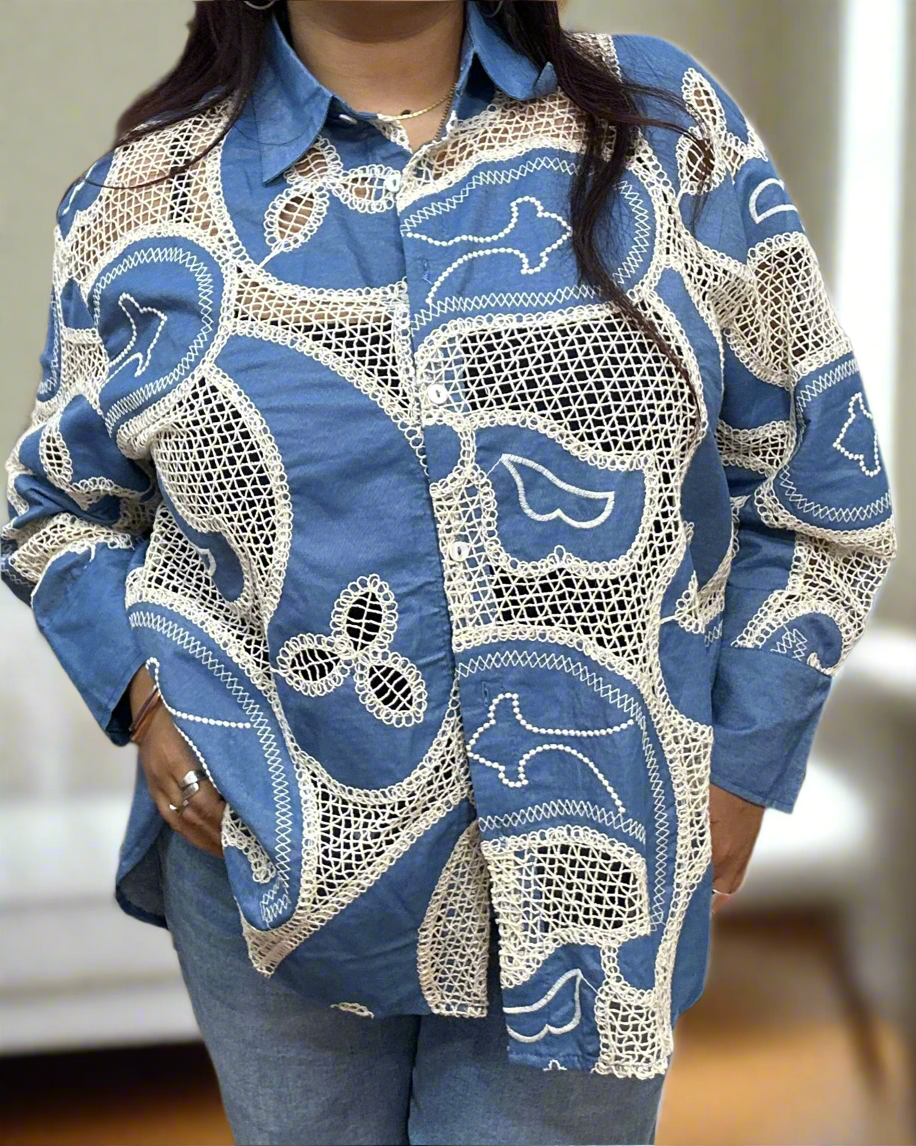 SIERRA-EMB CROCHET FRONT SHIRT