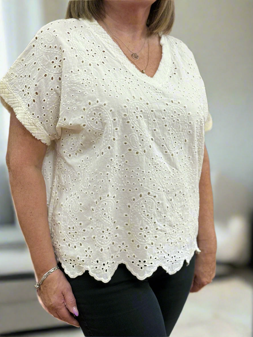TESS -EMB ANG SCOLLOP TOP