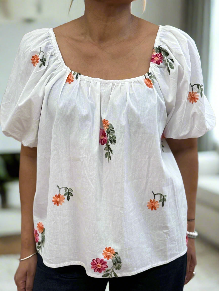 PUFF SLV EMB COTTON TOP