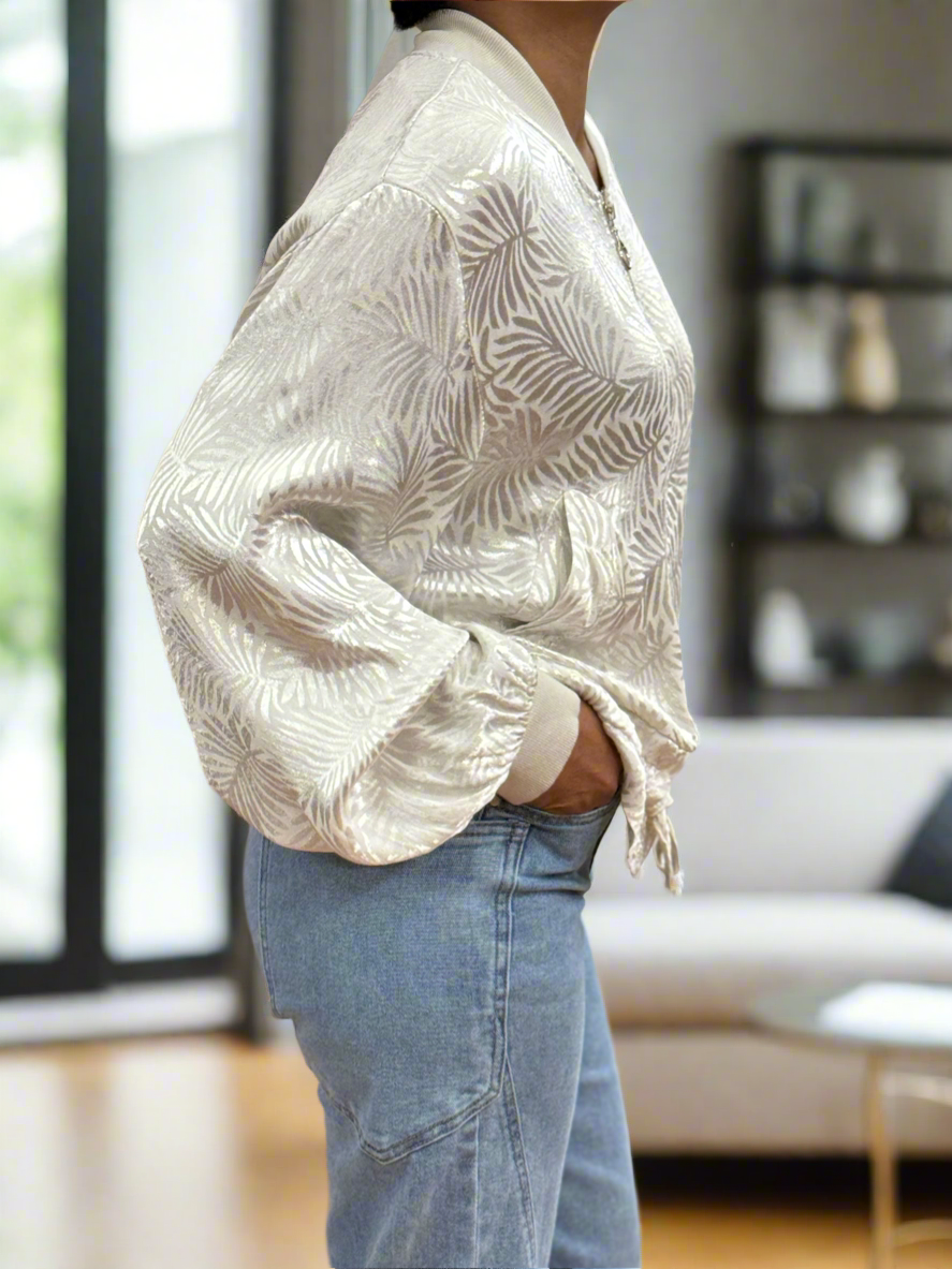 TAMARA-SILKY BOMBER JKT-SILVER BEIGE