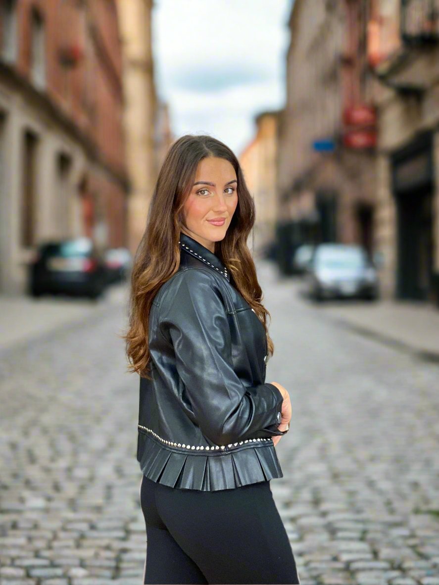 MALISSAJ-PU FRILL STUDS JACKET-